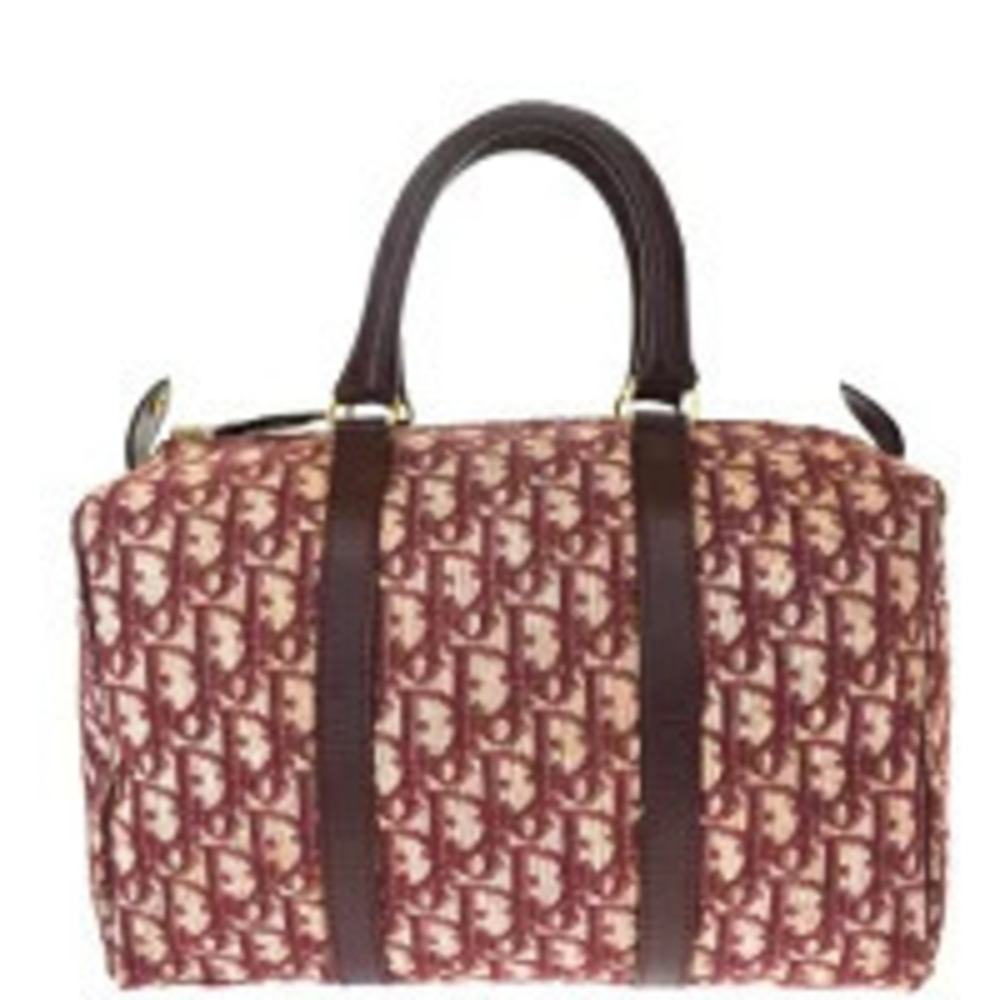 Christian Dior Trotter Handbag Boston Red Canvas Leather